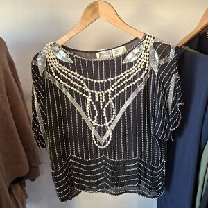 Vintage Black and Silver Beaded Women's Top